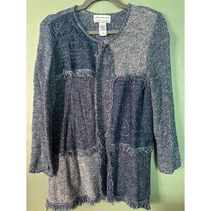 Alfred Dunner LP Open Cardigan Patchwork Lace Fringe Trim Bohemian Western Artsy